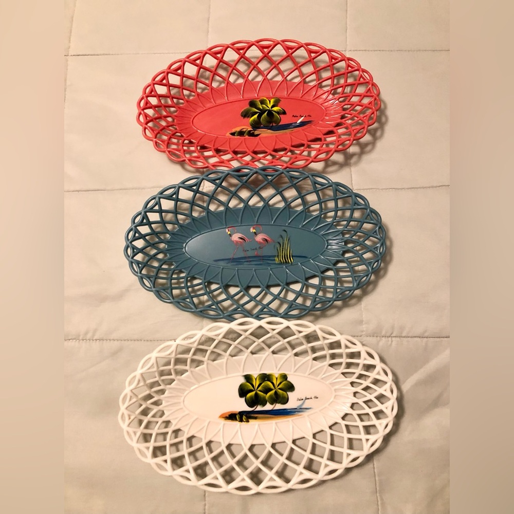 50’s Palm Beach Plastic Wicker Tray/Baskets